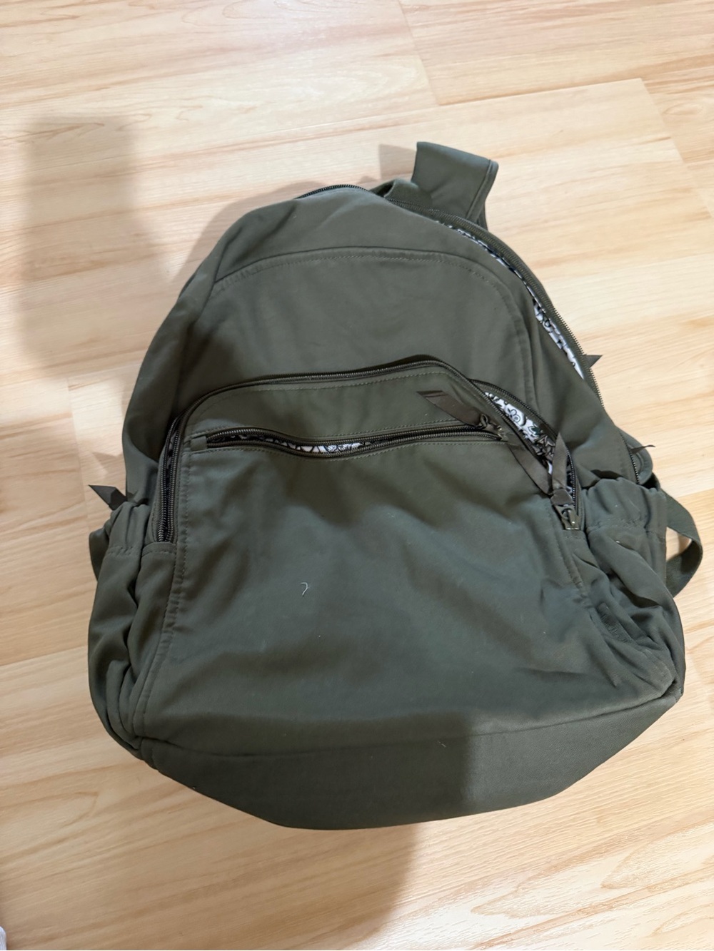 Vera Bradley Olive Green Men's Backpack with Front Zip Pocket